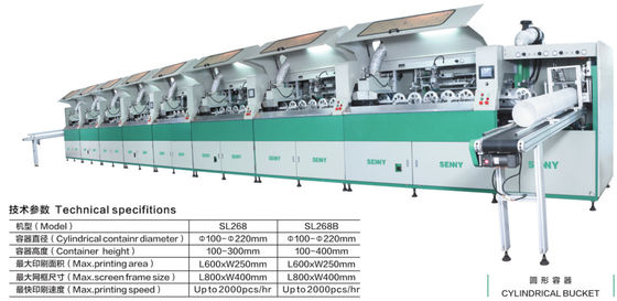 600*250mm 2000pcs/Hr Multicolor Screen Printing Machine für zylindrische Eimer